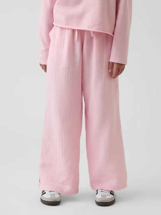 Çocuk Pamuklu Gazlı Kumaş Geniş Paça Pantolon