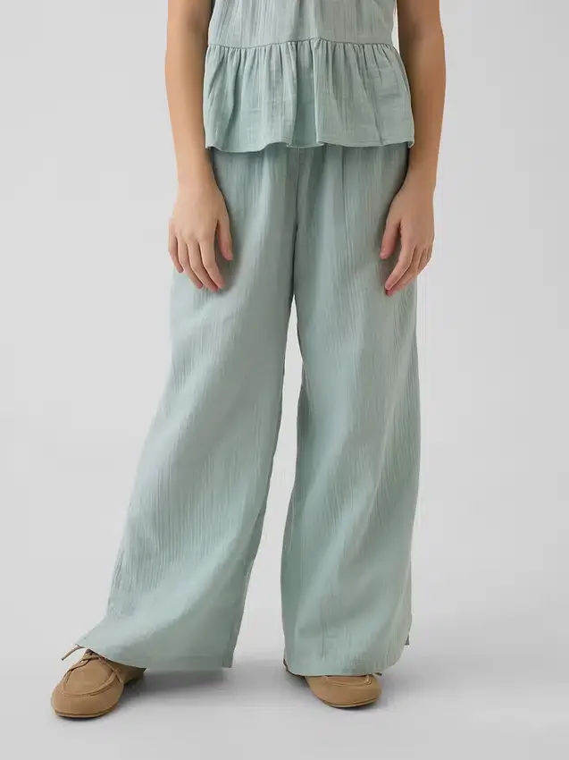 Çocuk Pamuklu Gazlı Kumaş Geniş Paça Pantolon