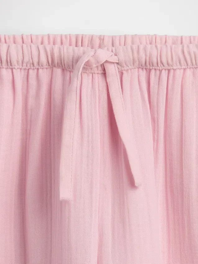 Çocuk Pamuklu Gazlı Kumaş Geniş Paça Pantolon