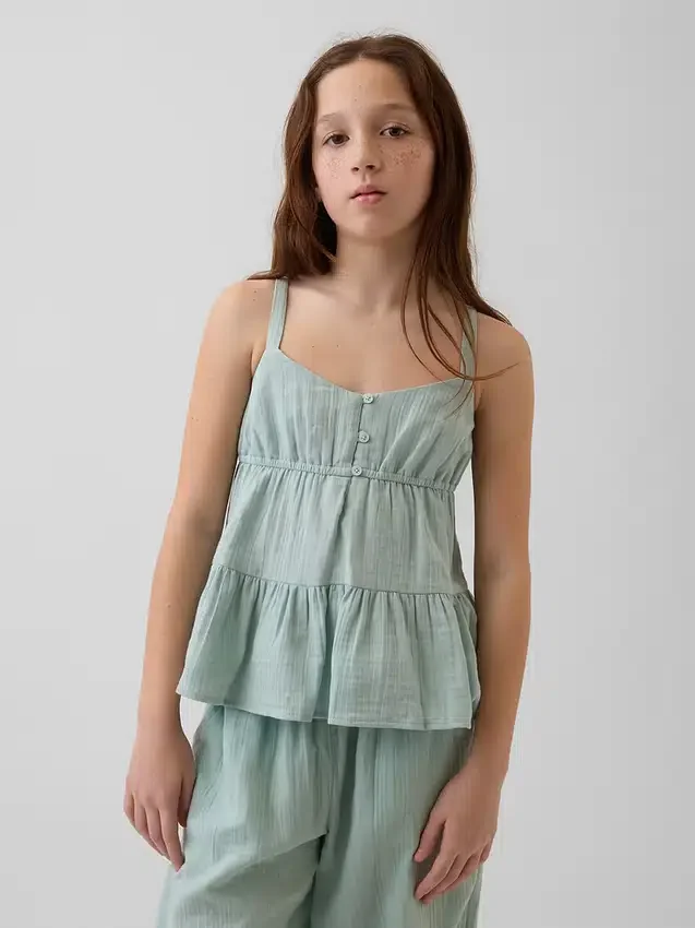 Çocuk Pamuklu Gazlı Kumaş Katlı Tank Top