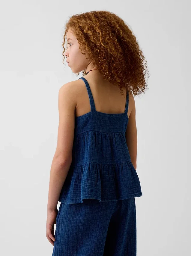 Çocuk Pamuklu Gazlı Kumaş Katlı Tank Top