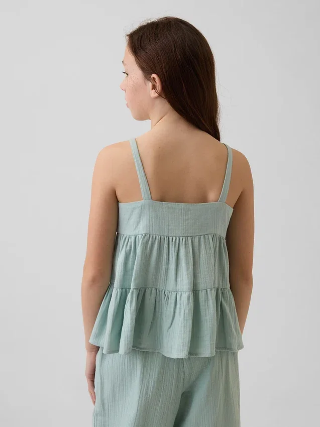 Çocuk Pamuklu Gazlı Kumaş Katlı Tank Top