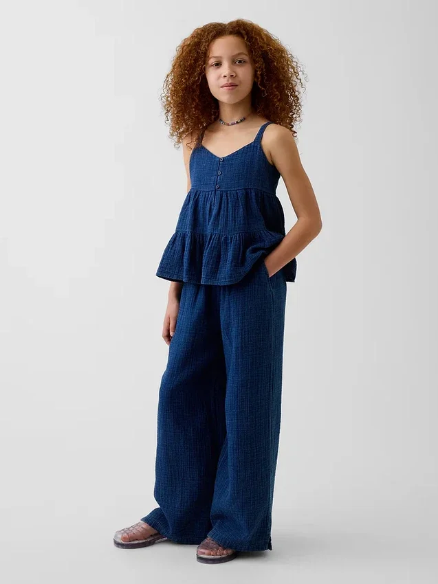 Çocuk Pamuklu Gazlı Kumaş Katlı Tank Top