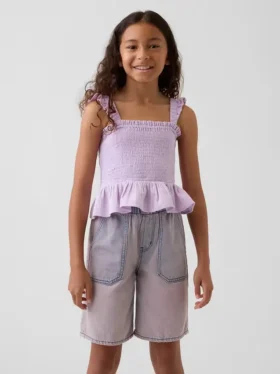 Çocuk Pamuklu Gazlı Smoklu Peplum Üst Giyim