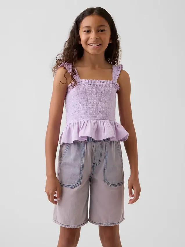 Çocuk Pamuklu Gazlı Smoklu Peplum Üst Giyim