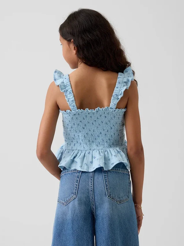 Çocuk Pamuklu Gazlı Smoklu Peplum Üst Giyim
