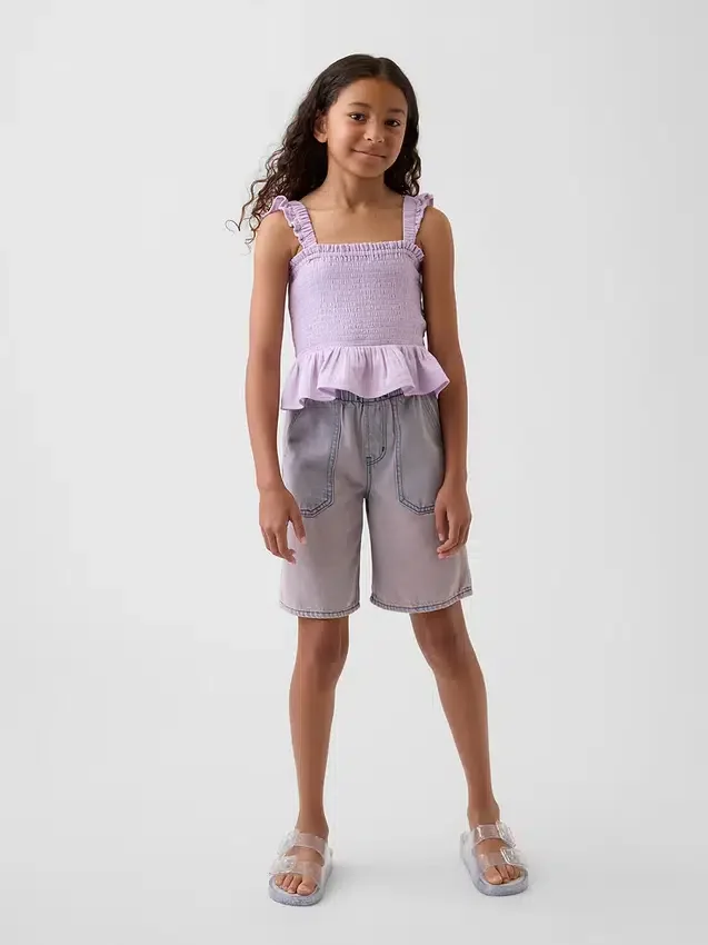Çocuk Pamuklu Gazlı Smoklu Peplum Üst Giyim
