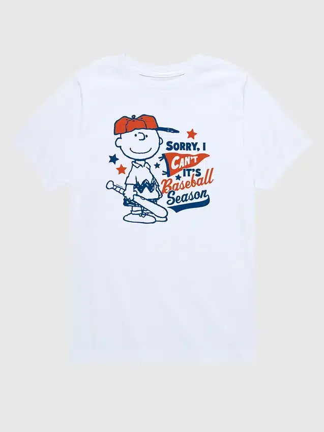 Çocuk Peanuts Charlie Brown "Sorry I Can't" Beyzbol Sezonu Kısa Kollu Tişört