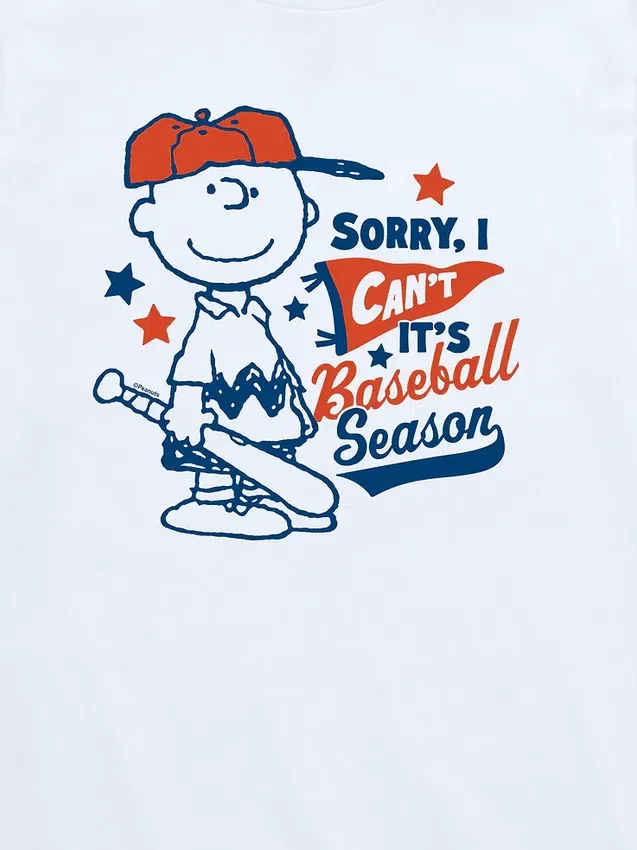 Çocuk Peanuts Charlie Brown "Sorry I Can't" Beyzbol Sezonu Kısa Kollu Tişört