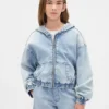 Çocuk Örme Denim Fermuarlı Kapüşonlu Sweatshirt