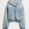 Çocuk Örme Denim Fermuarlı Kapüşonlu Sweatshirt