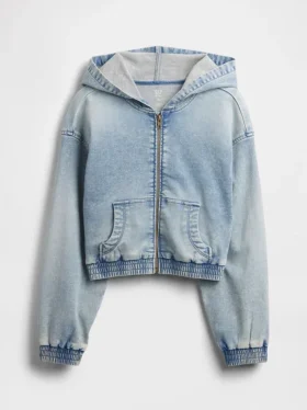 Çocuk Örme Denim Fermuarlı Kapüşonlu Sweatshirt