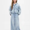 Çocuk Örme Denim Fermuarlı Kapüşonlu Sweatshirt