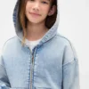 Çocuk Örme Denim Fermuarlı Kapüşonlu Sweatshirt