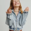 Çocuk Örme Denim Fermuarlı Kapüşonlu Sweatshirt