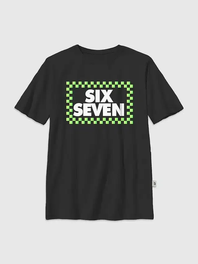 Çocuk Six Seven Kareli Grafik Tişört