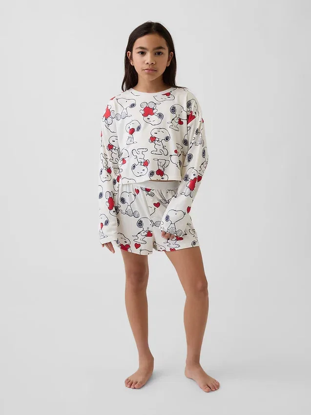 Çocuk Snoopy Geri Dönüştürülmüş Pijama Şortlar Seti