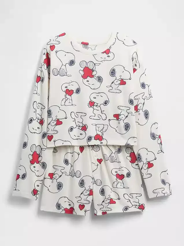 Çocuk Snoopy Geri Dönüştürülmüş Pijama Şortlar Seti
