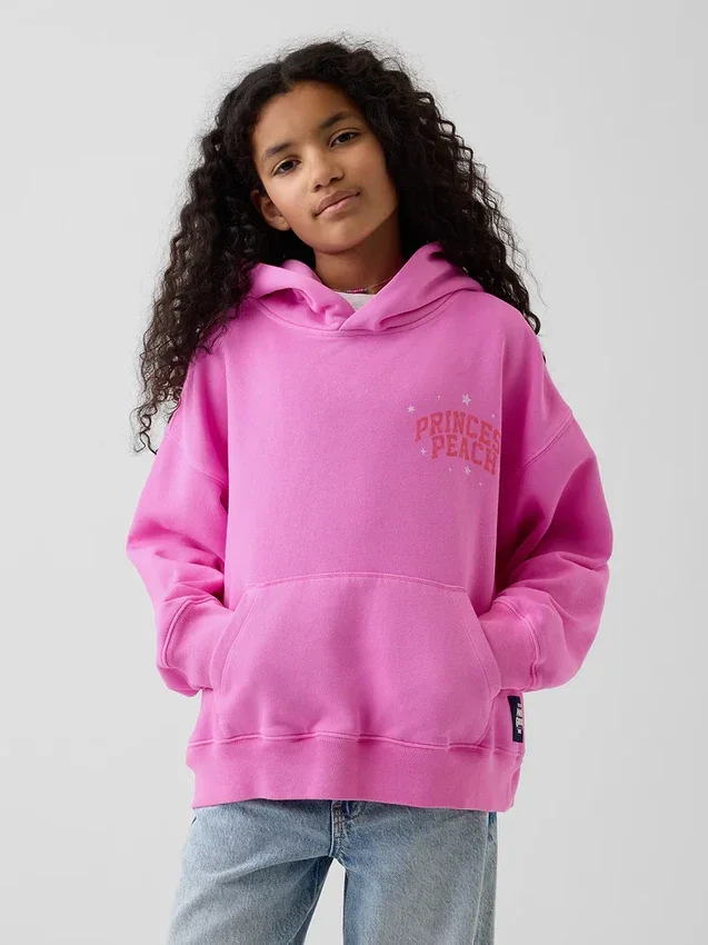 Çocuk Super Mario Vintagesoft Bol Kesim Kapüşonlu Sweatshirt
