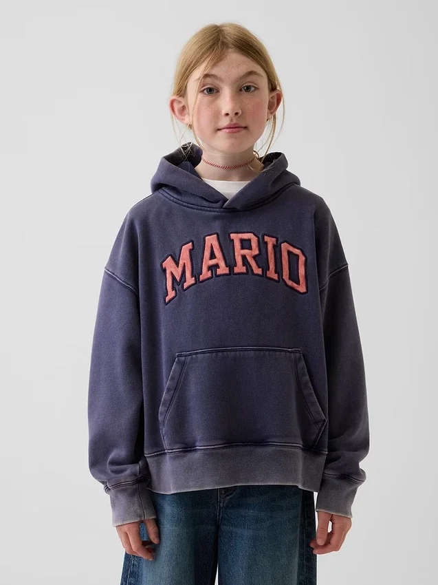 Çocuk Super Mario Vintagesoft Bol Kesim Kapüşonlu Sweatshirt