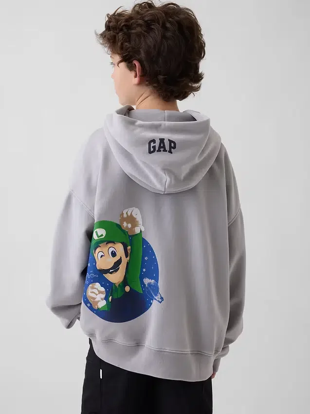 Çocuk Super Mario Vintagesoft Bol Kesim Kapüşonlu Sweatshirt