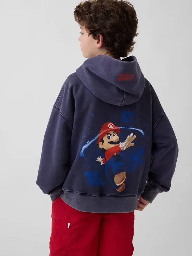 Çocuk Super Mario Vintagesoft Bol Kesim Kapüşonlu Sweatshirt