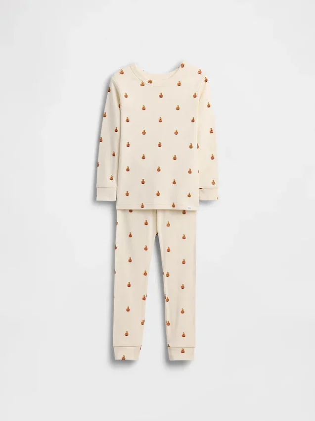 Çocuk ve Bebek Organik Fırçalanmış Pamuklu Pumpkin Bear Pijama Seti