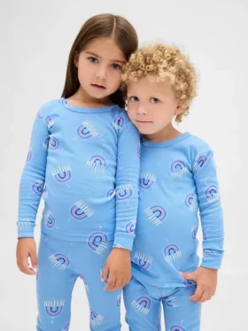 Çocuk ve Bebek Organik Fırçalanmış Pamuklu Tatil Pijama Seti