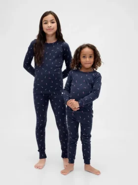 Çocuk ve Bebek Organik Fırçalanmış Pamuklu Tatil Pijama Seti