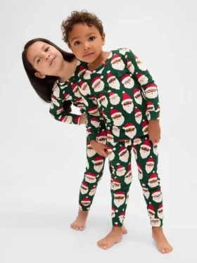 Çocuk ve Bebek Organik Fırçalanmış Pamuklu Tatil Pijama Seti