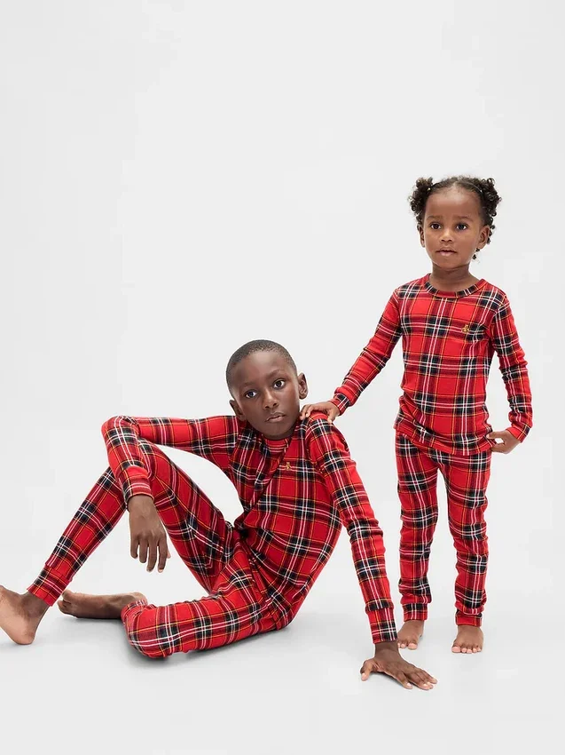 Çocuk ve Bebek Organik Fırçalanmış Pamuklu Tatil Pijama Seti
