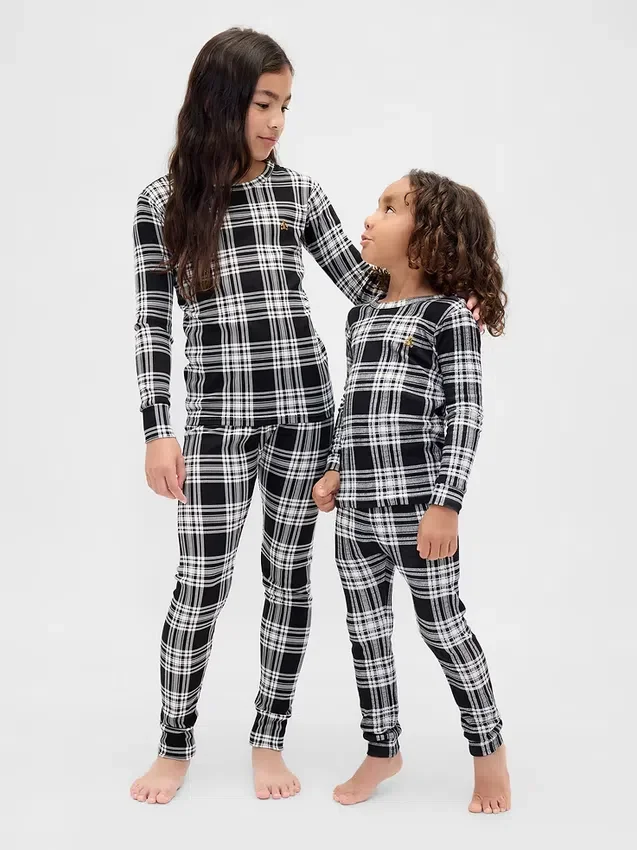 Çocuk ve Bebek Organik Fırçalanmış Pamuklu Tatil Pijama Seti
