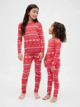 Çocuk ve Bebek Organik Fırçalanmış Pamuklu Tatil Pijama Seti