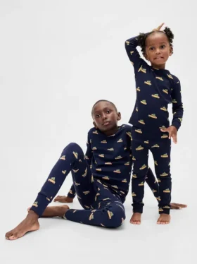 Çocuk ve Bebek Organik Fırçalanmış Pamuklu Tatil Pijama Seti