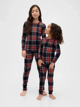 Çocuk ve Bebek Organik Fırçalanmış Pamuklu Tatil Pijama Seti
