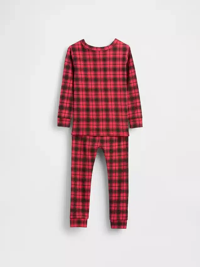 Çocuk ve Bebek Organik Fırçalanmış Pamuklu Tatil Pijama Seti