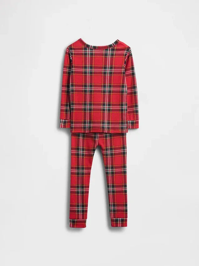 Çocuk ve Bebek Organik Fırçalanmış Pamuklu Tatil Pijama Seti
