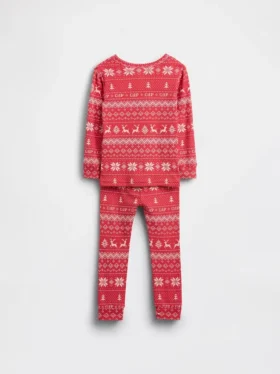 Çocuk ve Bebek Organik Fırçalanmış Pamuklu Tatil Pijama Seti
