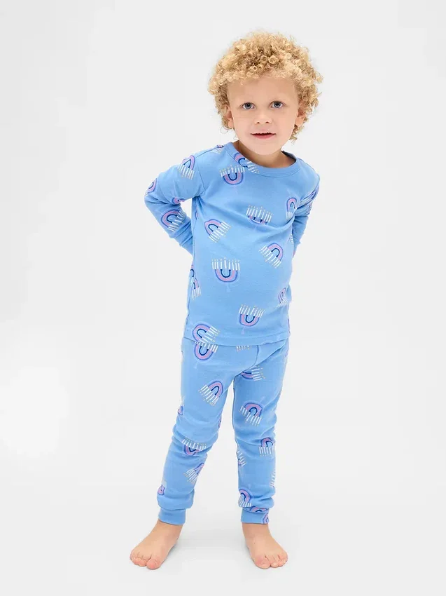Çocuk ve Bebek Organik Fırçalanmış Pamuklu Tatil Pijama Seti