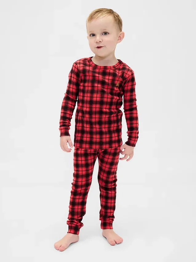 Çocuk ve Bebek Organik Fırçalanmış Pamuklu Tatil Pijama Seti