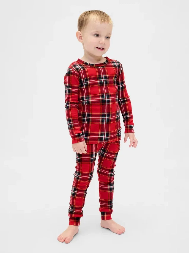 Çocuk ve Bebek Organik Fırçalanmış Pamuklu Tatil Pijama Seti