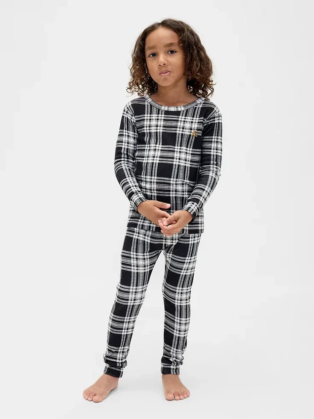 Çocuk ve Bebek Organik Fırçalanmış Pamuklu Tatil Pijama Seti