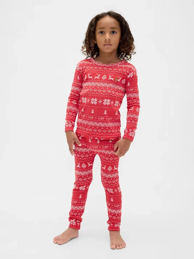 Çocuk ve Bebek Organik Fırçalanmış Pamuklu Tatil Pijama Seti