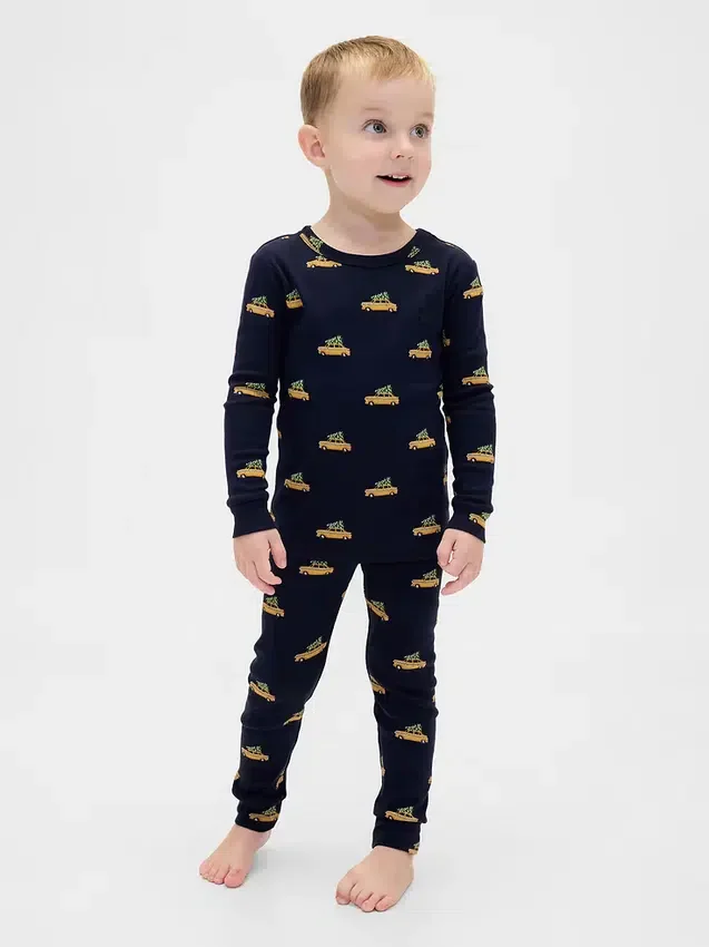 Çocuk ve Bebek Organik Fırçalanmış Pamuklu Tatil Pijama Seti