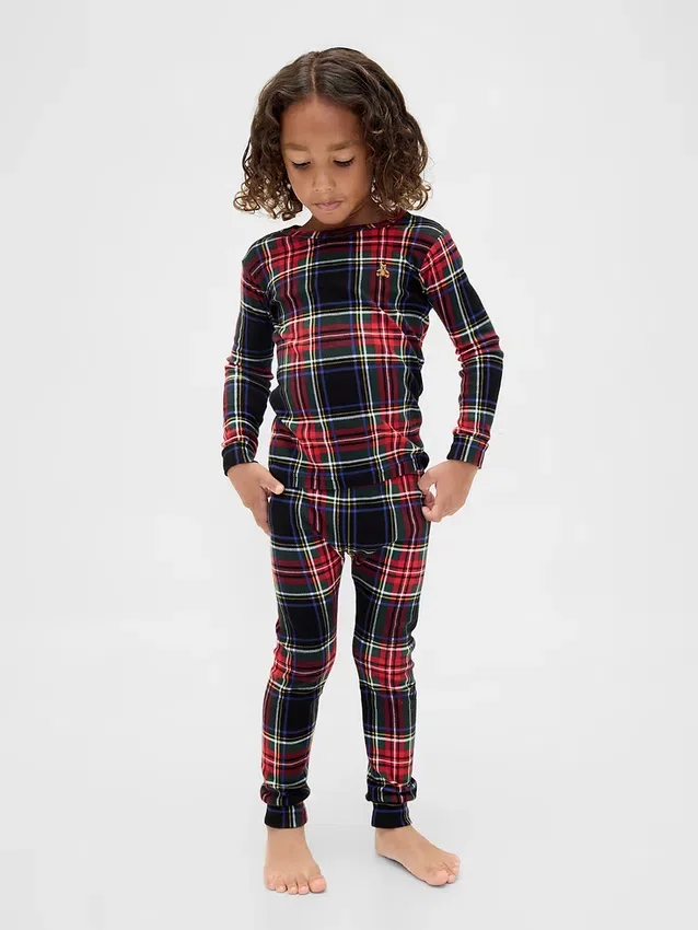 Çocuk ve Bebek Organik Fırçalanmış Pamuklu Tatil Pijama Seti