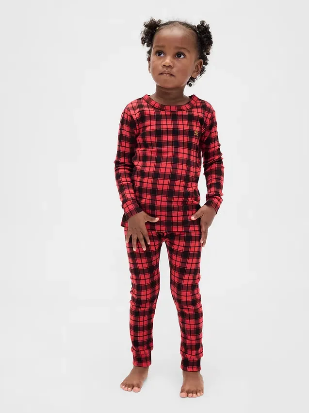 Çocuk ve Bebek Organik Fırçalanmış Pamuklu Tatil Pijama Seti