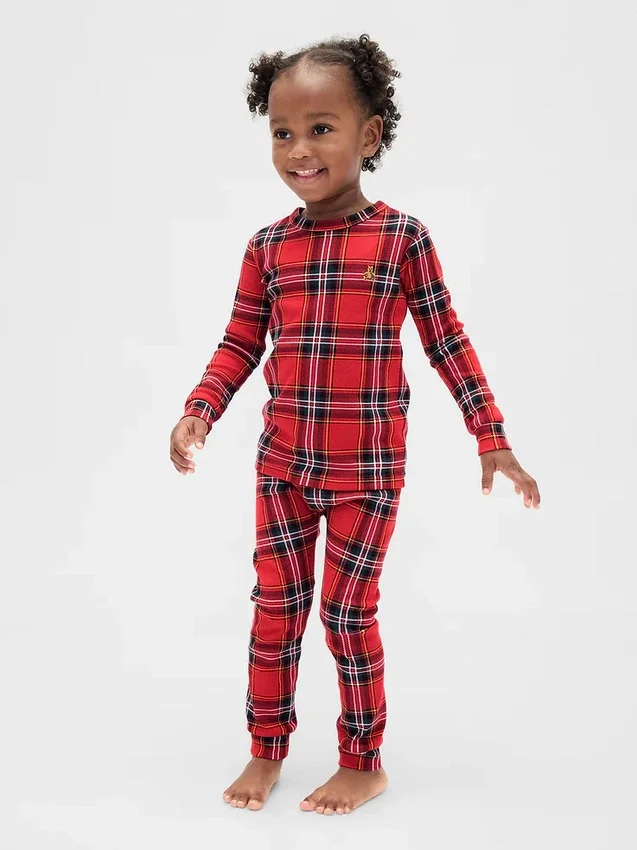 Çocuk ve Bebek Organik Fırçalanmış Pamuklu Tatil Pijama Seti