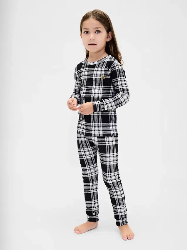 Çocuk ve Bebek Organik Fırçalanmış Pamuklu Tatil Pijama Seti