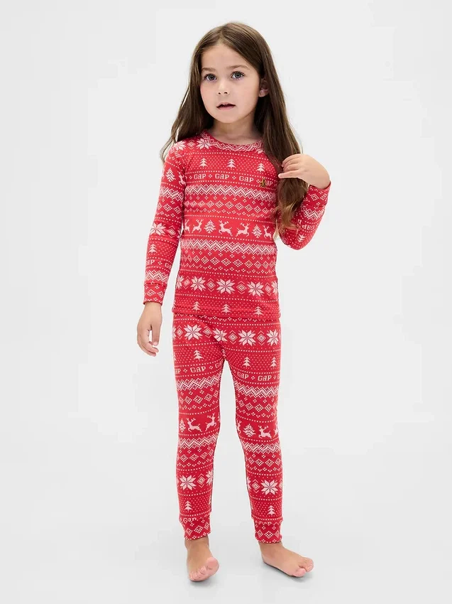 Çocuk ve Bebek Organik Fırçalanmış Pamuklu Tatil Pijama Seti