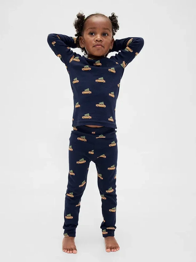 Çocuk ve Bebek Organik Fırçalanmış Pamuklu Tatil Pijama Seti